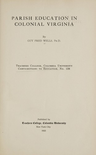 Parish education in colonial Virginia