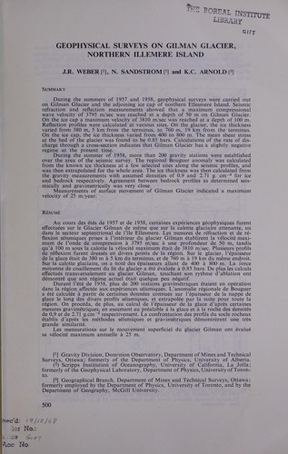 Geophysical surveys on Gilman Glacier, northern Illemere Island