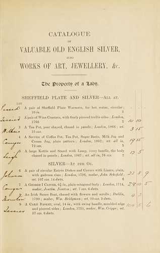 Catalogue of valuable old English silver, works of art, jewelry, etc