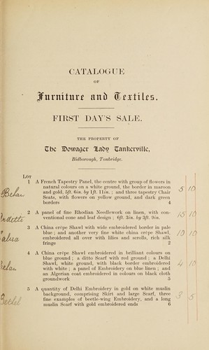 Catalogue of furniture, textiles and works of art