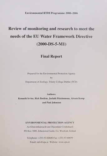 Review of monitoring and research to meet the needs of the EU water framework directive (2000-DS-5-M1)