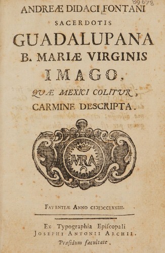 Guadalupana B. Mariae Virginis imago, quae Mexici colitur, carmine descripta