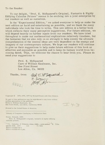 Prof. E. McSquared's fantastic original & highly edifying calculus primer