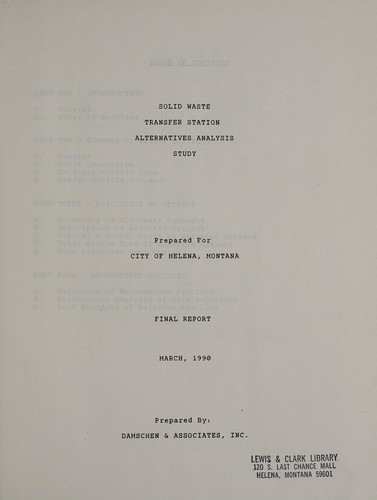 Solid waste transfer station alternatives analysis study