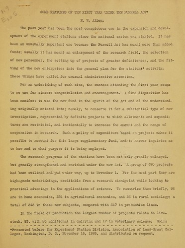 Some features of the first year under the Purnell act