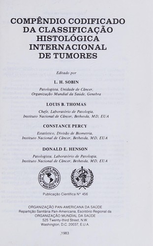 A Coded compendium of the international histological classification of tumours
