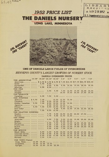 1952 price list
