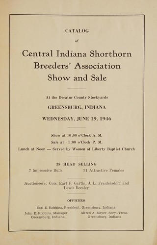 Catalog of Central Indiana Shorthorn Breeders' Association show and sale