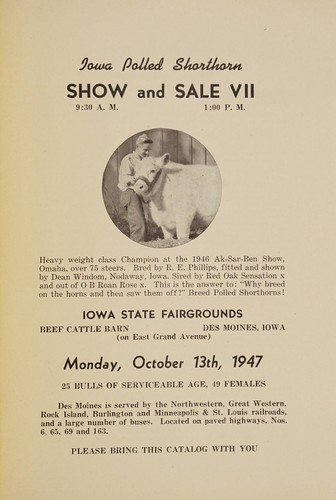 Iowa Polled Shorthorn show and sale VII, 9:30 a.m., 1:00 p.m.