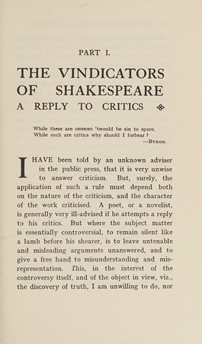 The vindicators of Shakespeare