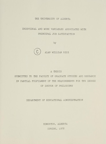 Individual and work variables associated with principal job satisfaction