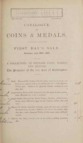 Catalogue of coins and medals