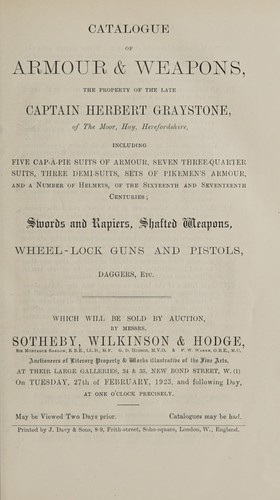 Catalogue of armour & weapons, property of the late Captain Herbert Graystone