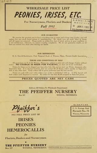 Wholesale price list peonies, irises, etc