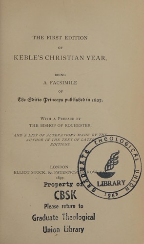 The first edition of Keble's Christian year