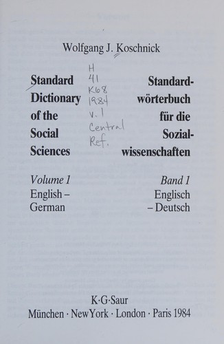 Standard dictionary of the social sciences =