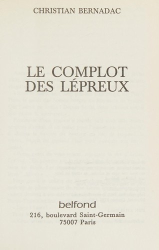 Le complot des lépreux