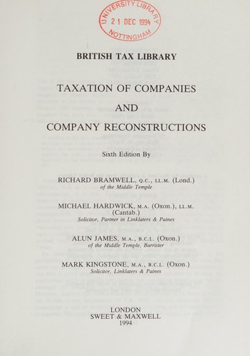 Taxation of Companies and Company Reconstructions