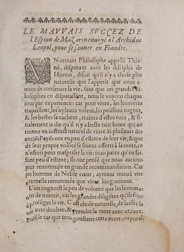 Le Mavvais svccez de l'espion de Mazarin