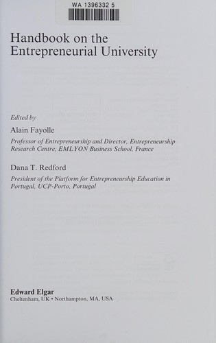 Handbook on the entrepreneurial university