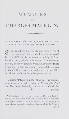 Memoirs of Charles Macklin, comedian