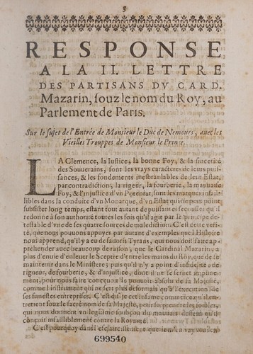 Response a la II. lettre des partisans dv card. Mazarin