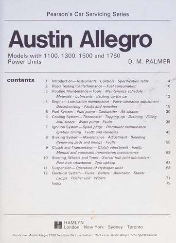 Austin Allegro Models with 1100, 1300, 1500 and 1750 Power Units