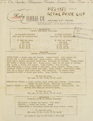 1952-1953 retail price list