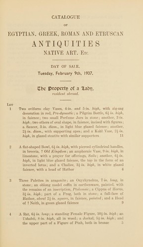 Catalogue of Egyptian, Greek, Roman and Etruscan antiquities