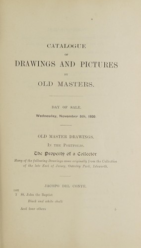 Drawings by old masters of the Italian, Dutch and Flemish schools; pictures of the Dutch and French schools; portraits of the English school