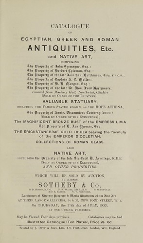 Egyptian, Greek and Roman antiquities; native art