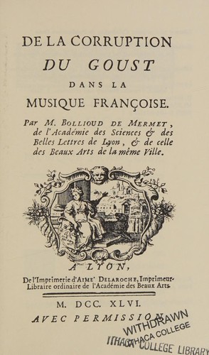 De la corruption du goust dans la musique françoise