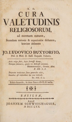 Cura valetudinis religiosorum, ad normam naturae, secundum rationis & experientiae dictamen, breviter delineata