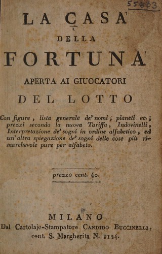 La casa della fortuna aperta ai giuocatori del lotto. Con figure, lista generale de' nomi, pianeti