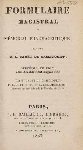 Formulaire magistral et mémorial pharmaceutique ...