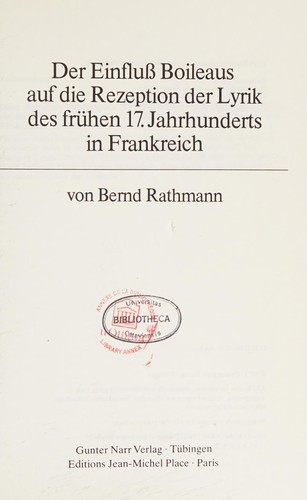 Der Einfluss Boileaus auf die Rezeption der Lyrik des frühen 17. Jahrhunderts in Frankreich