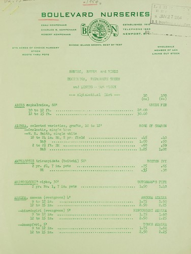 Shrubs, roses and vines, deciduous, evergreen trees and lining-out stock