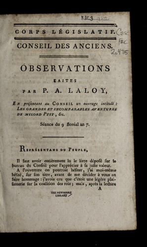 Observations faites par P.A. Laloy, en pre sentant au Conseil un ouvrage intitule , Les grandes et incomparables aventures de Milord Ptit, &c