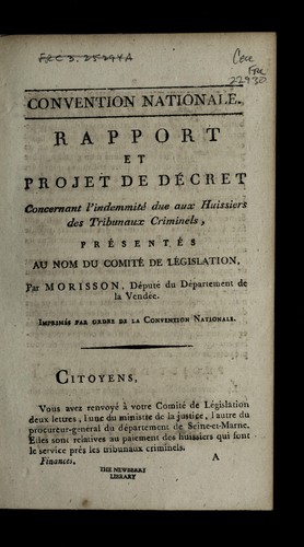 Rapport et projet de de cret concernant l'indemnite  due aux huissiers des tribunaux criminels