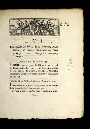 Loi qui affecte au service de la Marine, divers ba timens & terrains situe s dans les ports de Brest, Toulon, Rochefort, Cherbourg & Royan