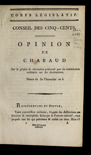 Opinion de Chabaud sur le projet de re solution pre sente  par la commission militaire sur les destitutions