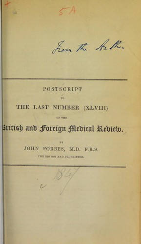 Postscript to the last number (XLVIII) of the British and Foreign Medical Review
