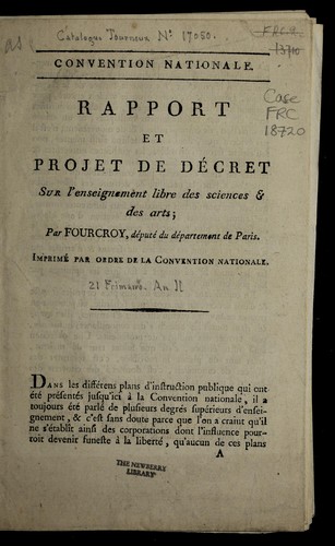 Rapport et projet de de cret sur l'enseignement libre des sciences & des arts