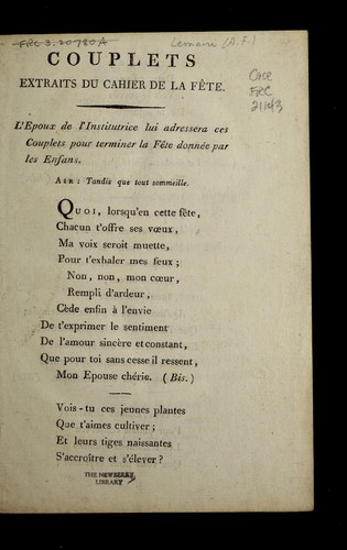 Couplets extraits du cahier de la fe te