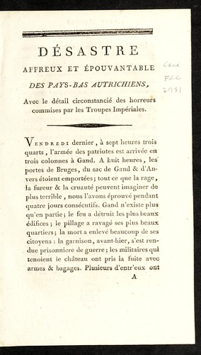 De sastre affreux et e pouvantable des Pays-bas autrichiens