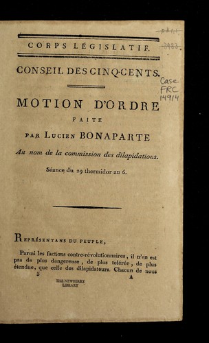 Motion d'ordre faite par Lucien Bonaparte au nom de la Commission des dilapidations
