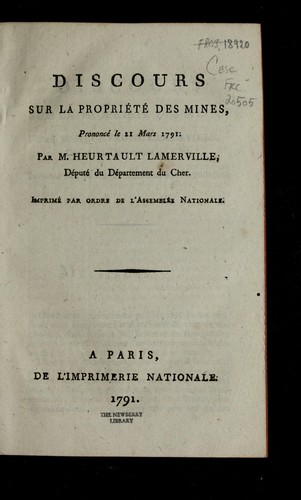 Discours sur la proprie te  des mines