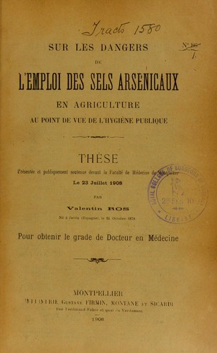 Sur les dangers de l'emploi des sels arsenicaux en agriculture au point de vue de l'hygi©·ne publique