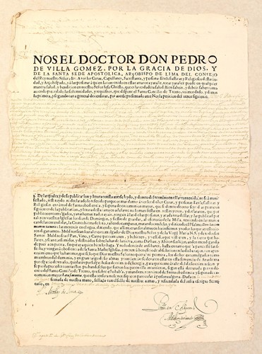 Nos el doctor don Pedro de Villa Gomez, por la gracia de Dios, y de la Santa Sede Apostolica, arcobispo de Lima del consejo del Rey nuestro señor; &c