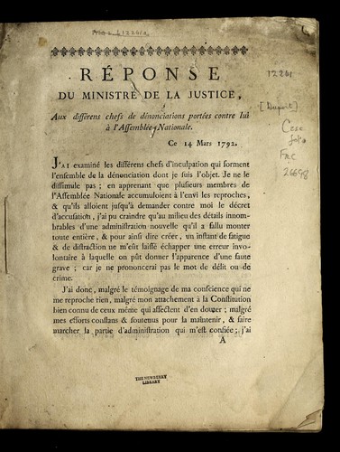 Re ponse du ministre de la justice, aux diffe rens chefs de de nonciations porte es contre lui a   l'Assemble e nationale
